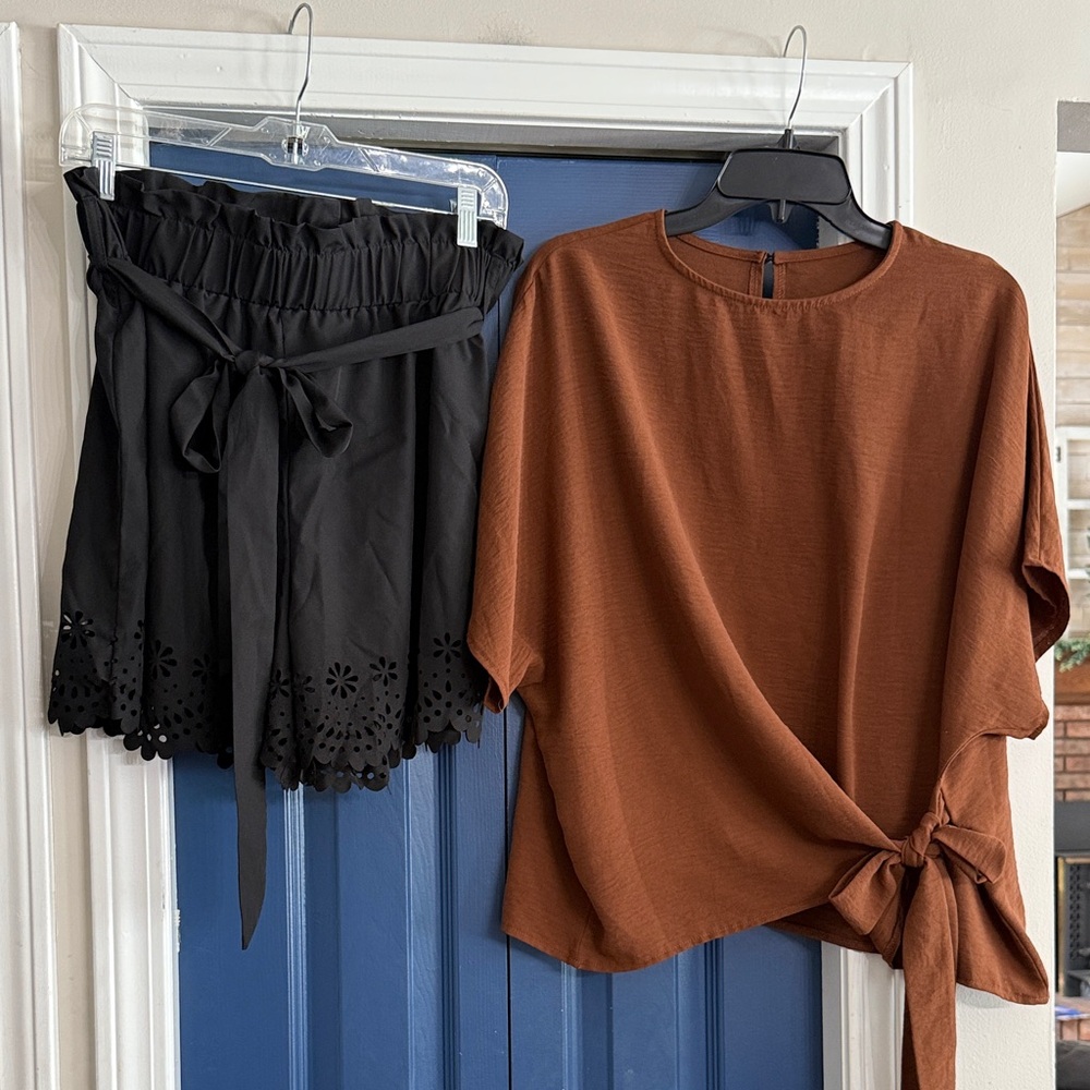 Shein Black Paperbag Eyelet Shorts and Top Bundle Size XL